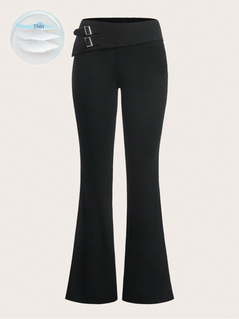 H&M Black High-Waist Flare Leggings with Fold-Over Ribbed Waistband